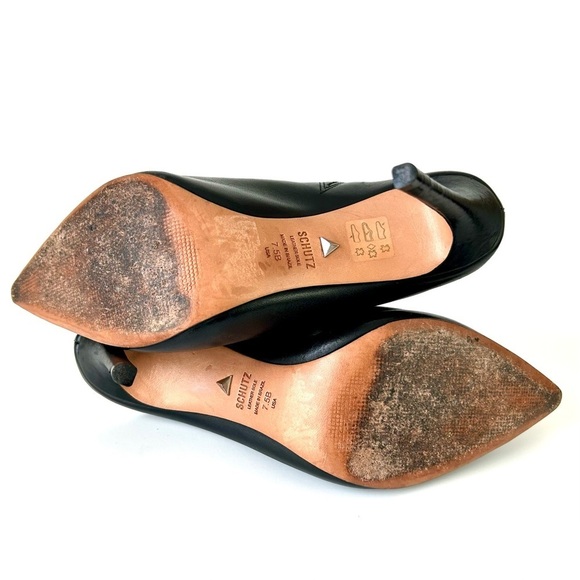 SCHUTZ Point Toe Leather Mules Stiletto High Heels Black Leather Size 7.5 - Picture 9 of 9